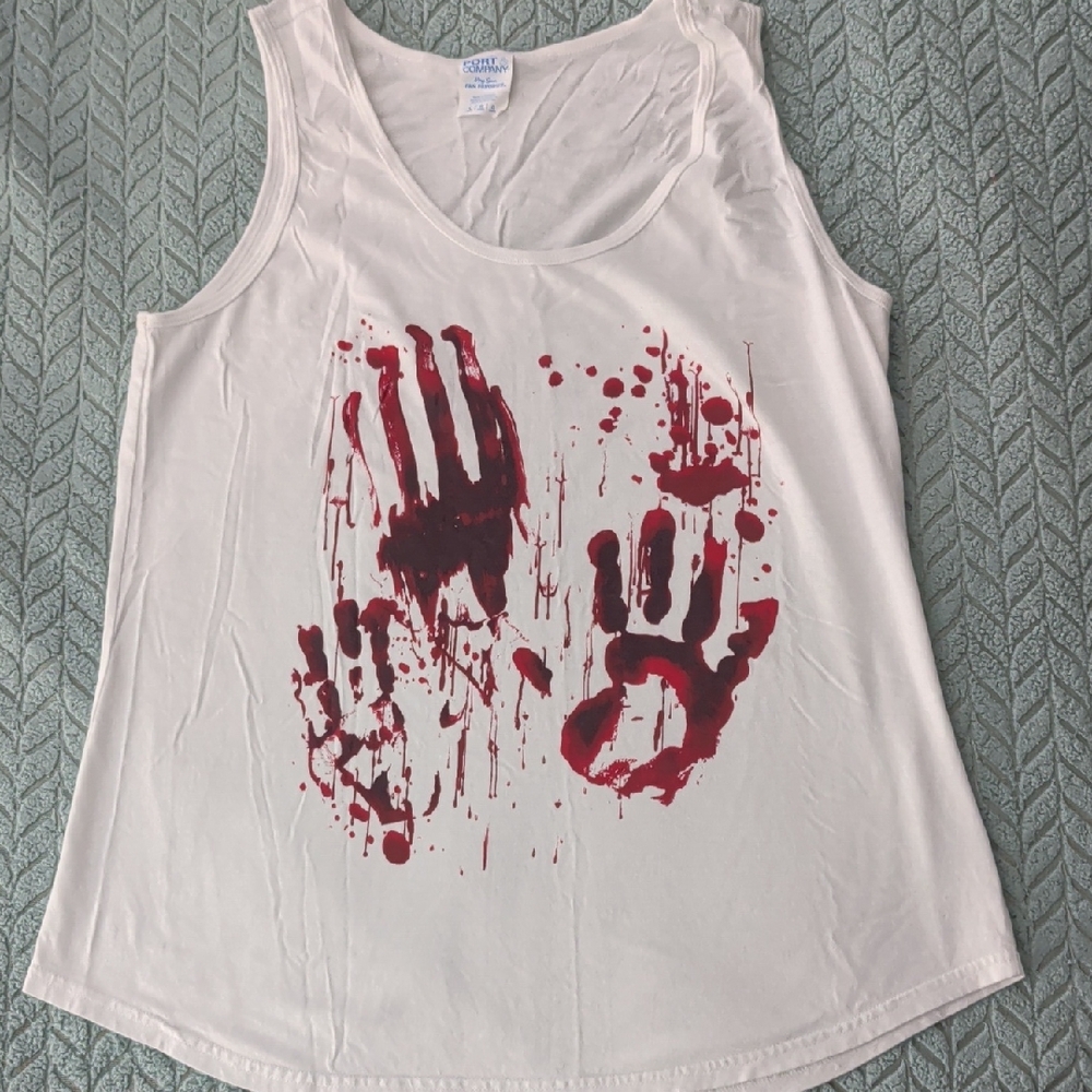 Gildan White Tank Top with Red Handprint Design